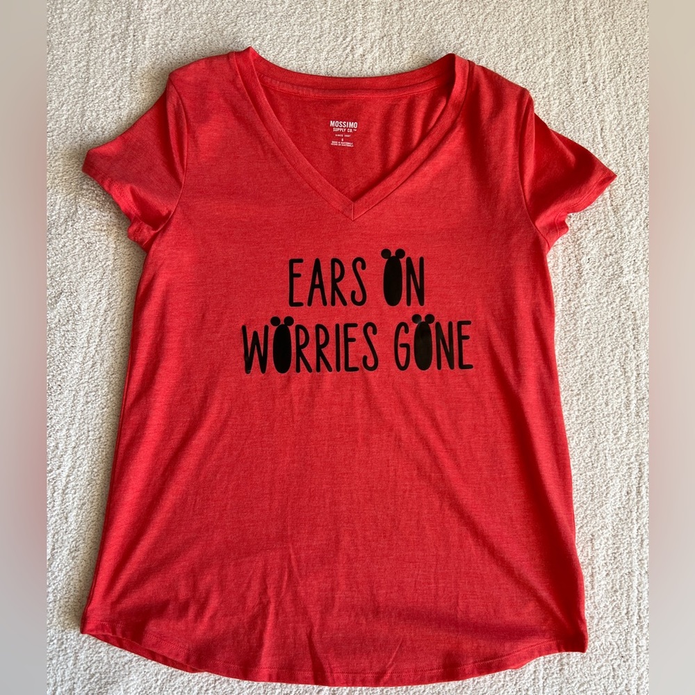 Disney Red Tshirt - Ears on Worries Gone - size small